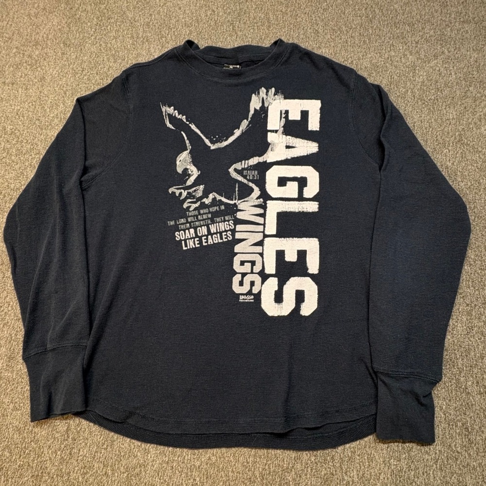 Vtg Y2K Kerusso Soar On Wings Like Eagles Waffle Knit Thermal XL Isaiah 40:31